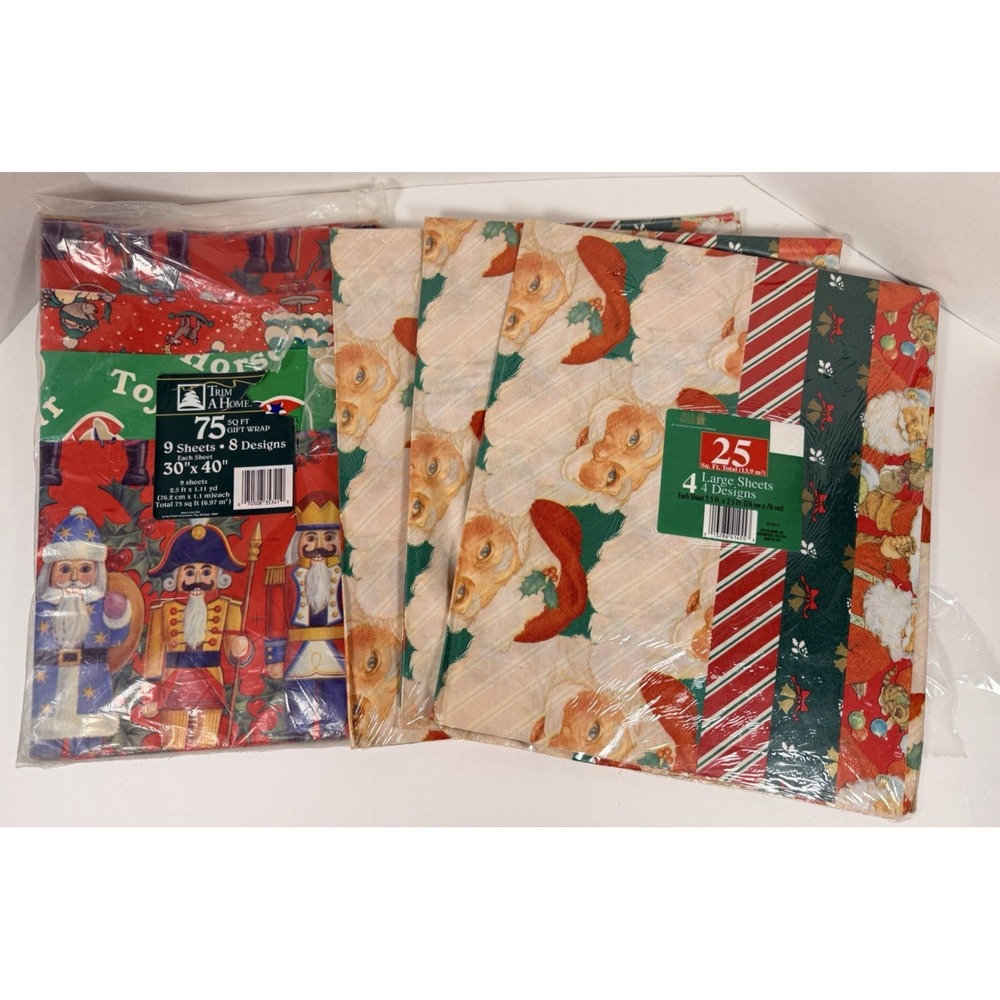 VTG Christmas Wrapping Paper Lot of 21 Sheets New In Packaging 90s 2000s